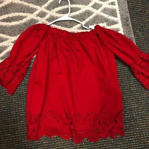 Off shoulder red top